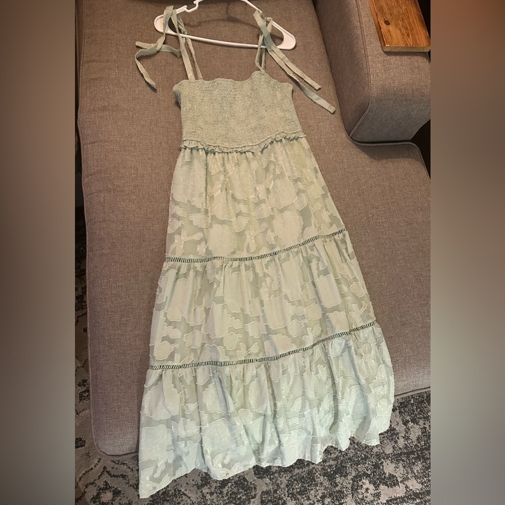 Lulu's Pale Sage Green Tiered Lace Maxi Dress